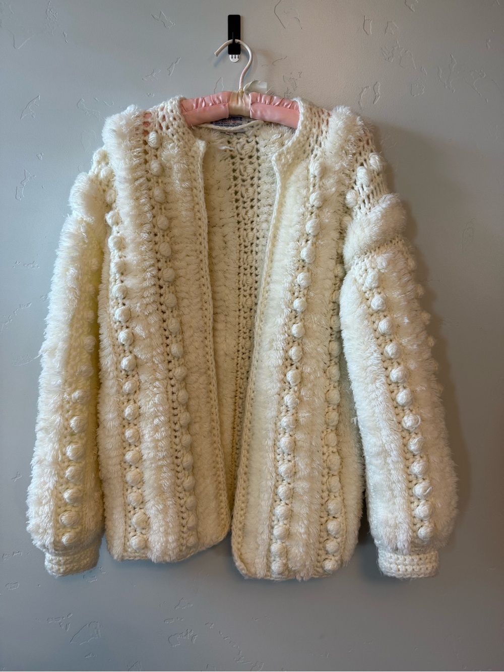 Cream Bubble Knit Open-Front Women's Jacket